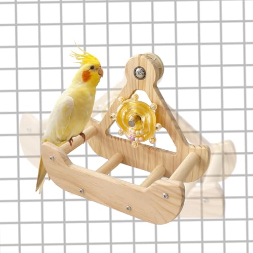 Bird Perch Toys, Wooden Bird Swing with Spinner Rattle, Cage Accessories for Budgies, Cockatiels, Lovebirds, Quaker, Parakeet, Small to Medium Birds