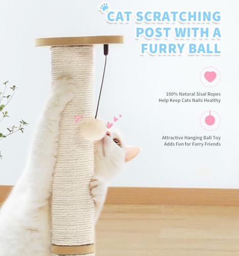Made4Pets Tall Cat Scratching Post for Indoor Cats with Ball Track 32" - size: 32"H
