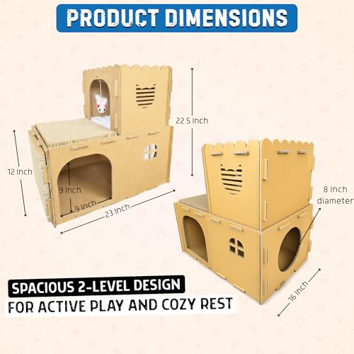 OtterPets Cardboard Cat House, 2-Level Cat Scratcher with 2 Scratch Pads
