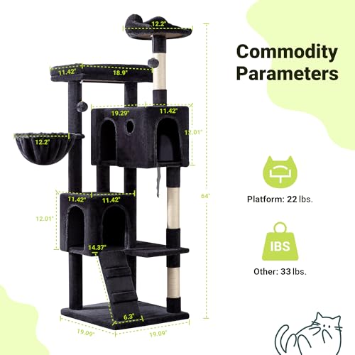 Allewie 64 Inches Multi-Level Cat Tree Tower for Indoor Cats, Dark Grey - color: Dary Grey