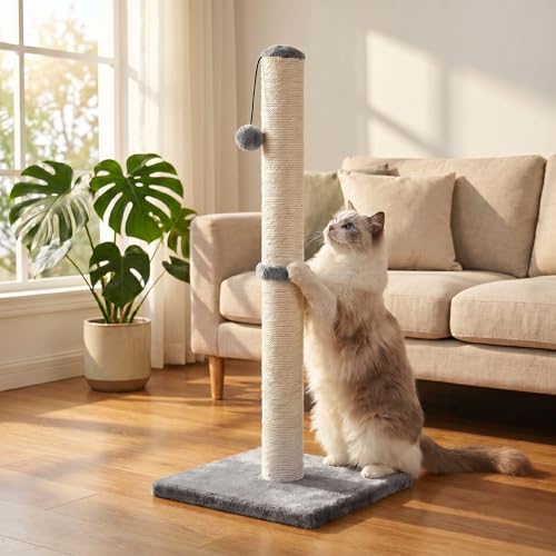 Dimaka 29" Tall Cat Scratching Post, Sisal Rope Scratcher, Grey - color: Grey, size: 29 inches for All Cats