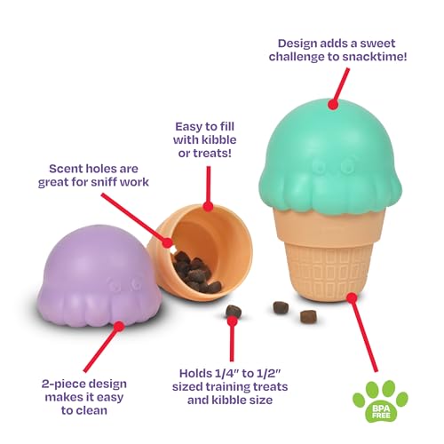 Brightkins Large Ice Cream Cone Treat Dispensers for Dogs - Interactive Dog Toys for All Breeds, Gifts for Dogs (Pack of 2) - size: Large (Pack of 2)