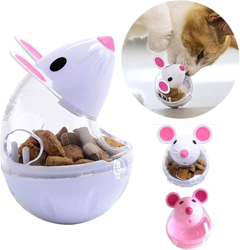 Beige Interactive Cat Toy, Mouse Shape Treat Dispenser, Food Storage Holder for Indoor Cats and Kittens, Cat Mice and Animals Toys for Pet Increases IQ Interactive & Food Dispensing