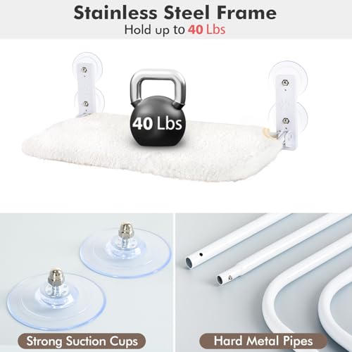 AMOSIJOY Foldable Cat Window Perch with Metal Frame, M White - color: White, size: Medium