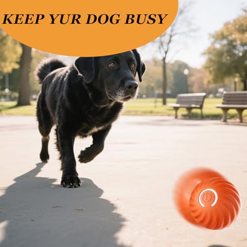 Interactive Dog Ball, Automatic Moving Toy Ball with Cover for Large Dogs, Self Rolling Best Boredom Toys for Gift, Dog Toys to Keep Them Busy(Orange, Medium 2.7in) - color: Orange, size: M 2.7in