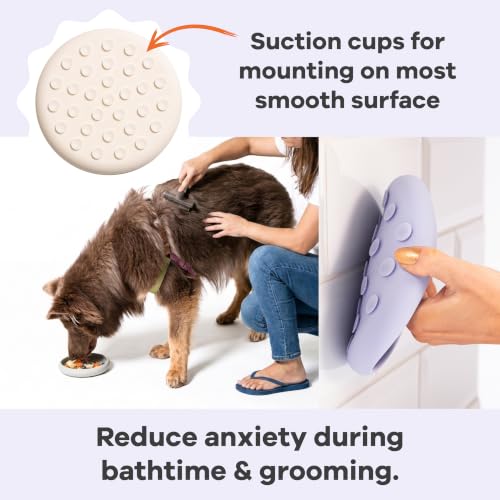 Large Lick Dish - Silicone Lick Mat + Slow Feeder for Cats & Dogs (Almond) - color: Almond, size: Large