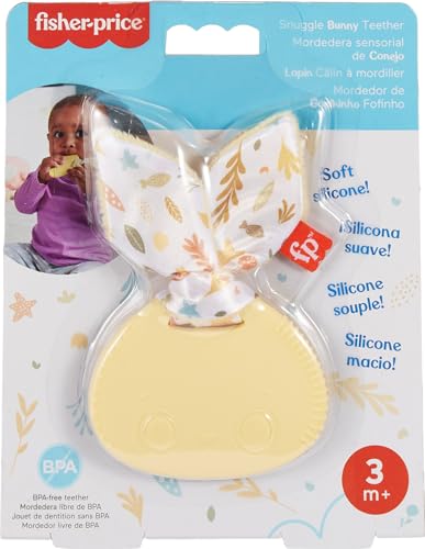 Fisher-Price Baby Toy Snuggle Bunny Teether, BPA-Free Sensory Activity for Developmental Play for Newborns Ages 3+ Months - size: Pack of 1, style: Bunny Teether