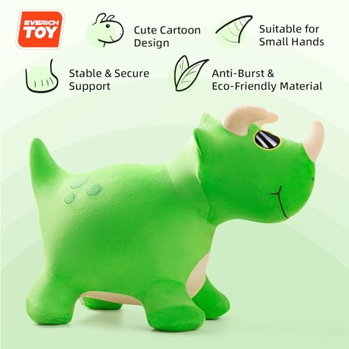 EVERICH TOY Bouncy Dinosaur Hopper Toys, Plush Animal Toy for Toddler 18M+ - color: Green Dinosaur