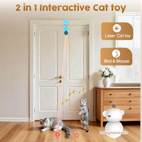 2-in-1 Interactive Laser Pointer Cat Toy & Flying Bird Wand for Indoor Cats - color: Blue