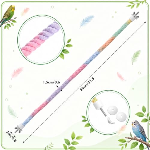 2 Pcs 31.5 Inch Bird Rope Perch Gradient Bendable Flexible