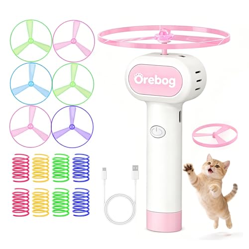 Cat Toy Disc Launcher,Rechargeable Interactive Cat Fetch Toy with 6 Discs - color: Pink