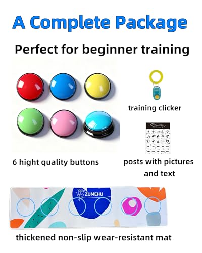 Dog Buttons for Communication - 30s Customizable Sound Button with Anti-Slip Mat & 25 Stickers,Loud and Clear Talking Buttons Set for Pets (4 Color)