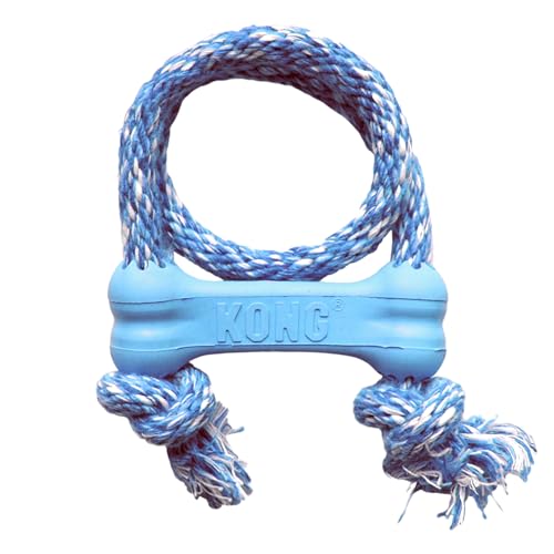 KONG Puppy Goodie Bone with Rope, Natural Rubber, for XS Puppies, Blue - color: Blue