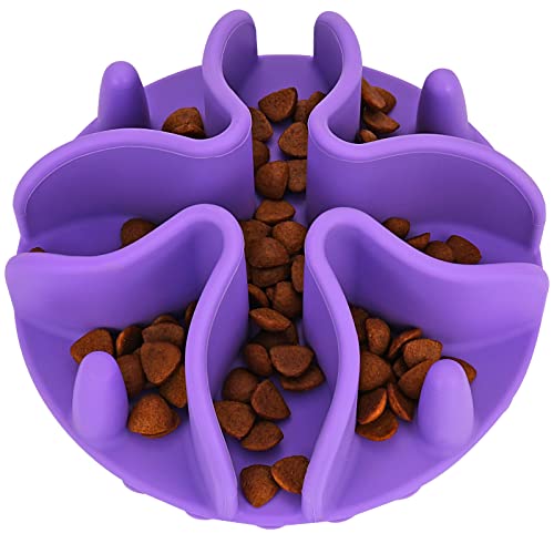 Slow Feeder for Dog Cat Puppy, Silicone Pet Feeder Insert with Strong Suction Cups, Medium, Purple - color: Lavander, size: Medium 4.7 inchs