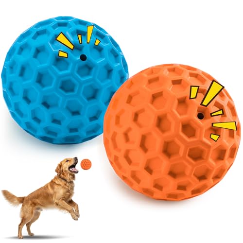 HIPPIH Indestructible Squeaky Dog Toys, Interactive Dog Balls 2 Pack - color: Blue+Orange, size: 3.15inch+3.15inch