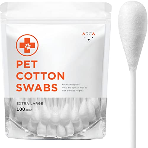 ARCA PET Cotton Swabs for Dogs and Cats - Cat & Dog Ear Cleaner Long Cotton Swab - Extra Large Cotton Head, Cat & Dog Ear Cleaning Kit for Puppies, Multipurpose Pet Cotton Swabs (Extra Large 100 Buds) - size: Extra Large 100 Buds