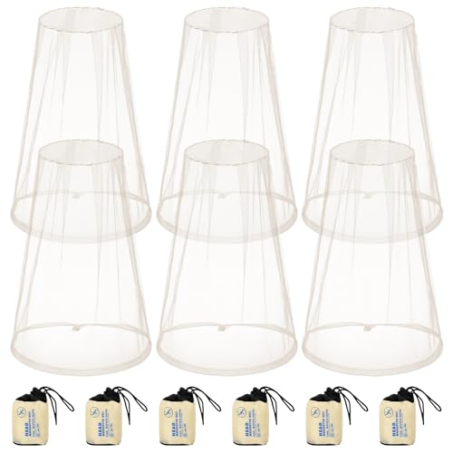 HESTYA 6pack Mosquito Bug Head Net Mesh for Camping Hiking, Beige - color: Beige