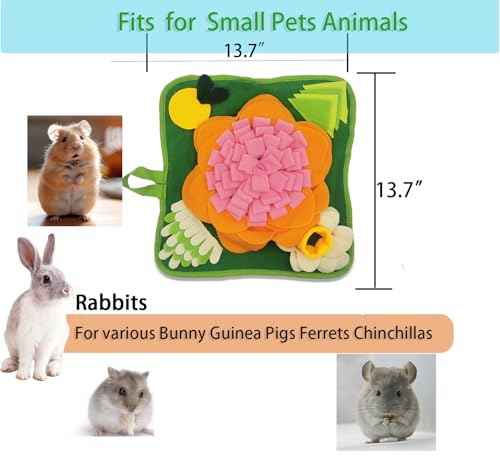 Rabbit Foraging Mat，Bunny Snuffle Mat for Hamsters Puzzle Toys Ferrets Interactive Feeding Mat for Guinea Pigs Hedgehog Chinchillas Small Animals Stress Relief (Orange Pink) - color: Orange Pink