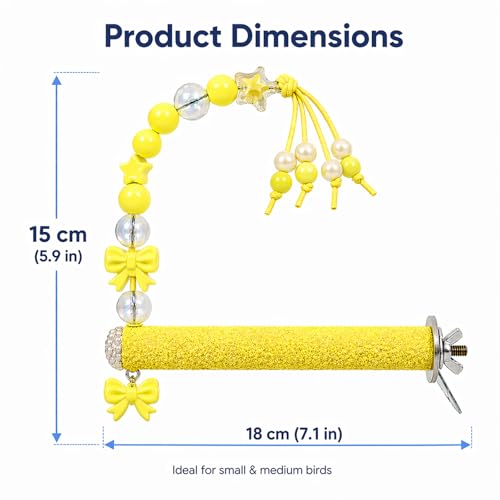 Bird Parrot Perch with Beads and Bow Chew Toy,Cage Platform Toy and Exercise Accessories for Budgies Parakeets Cockatiels Conures and Lovebirds (Yellow) - color: yellow