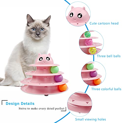 UPSKY Cat Toy Roller 3-Level Turntable Cat Toys with Six Colorful Balls - color: A-Pink
