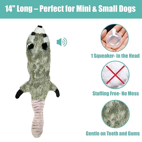 SPOT Skinneeez Raccoon 14 Inch Stuffing-Free Plush Dog Toy – Soft, Mess-Free Toy with One Squeaker for Small & Medium Dogs, Best for Light to Moderate Chewers (Pack of 2) - style: Mini Raccoon