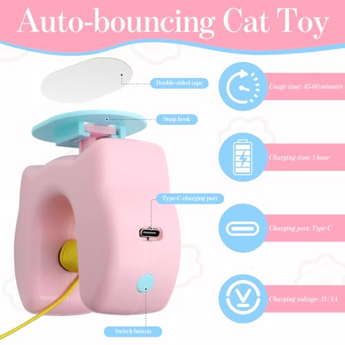 Cat Toys Interactive, Kitten Hanging Toys for Indoor Cats with 1*Caterpillar & 2*Flying Bird Toy, Automatic Door Frame Cat String Toy for Bored Indoor Adult Cats,Detachable,Rechargeable Design - color: Pink