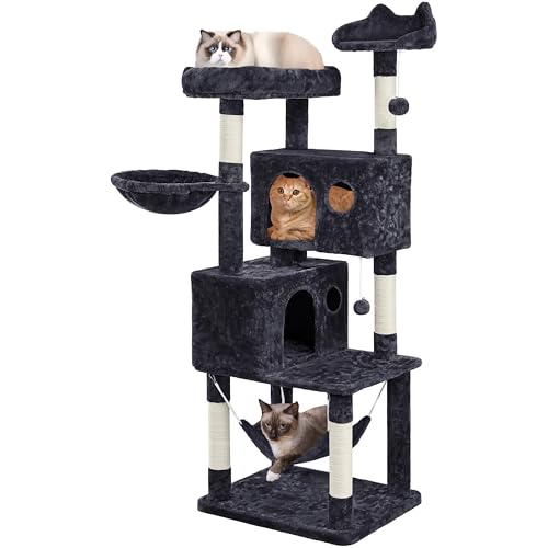Yaheetech 64.5in Cat Tree for Large Cats with 2 Condos, 2 Perches - color: Black, size: 64.5in