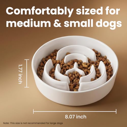 Ceramic Slow Feeder Dog Bowls 1.6 Cups for Medium & Small Fast Eaters,White - color: White, size: M - 1.6 Cups