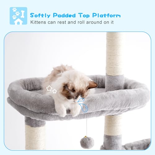 Hey-brother Cat Tree Tower, Adjustable Height, Floor to Ceiling, MPJ091W - color: Light Gray
