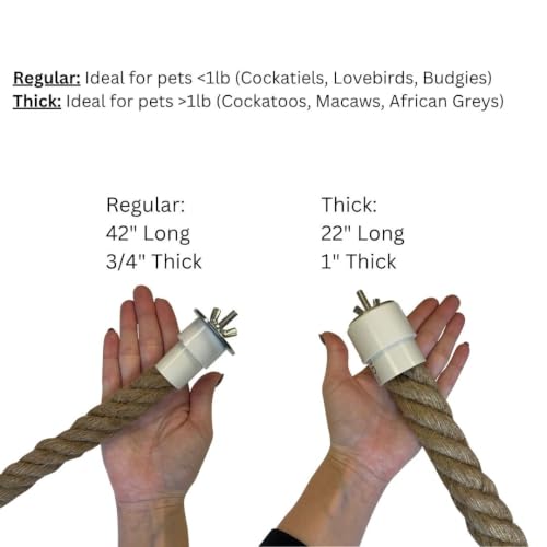 42 Inch Natural Rope (Regular) - Flexible Bendable Climbing Rope Perch Cage Accessory Toy - Sugar Gliders, Squirrels, Degus, Marmosets, Monkeys, Parrots, Birds, Rats & Other Small Pets (Pack of 2) - size: 42 inches long, 3/4 inches thick (Pack of 2)