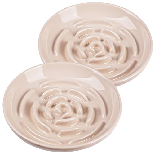 Slow Feeder Cat Bowl Set of 2, Ceramic Slow Feeding Cats Bowl Whisker Friendly, Anti Vomiting Cat Feeder for Dry and Wet Food，Fun Maze Interactive Bloat Stop Puzzle Bowls for Healthy Eating Diet - color: apricot