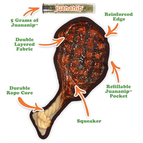 Doggijuana Tomahawk Steak & Grilled Kebab Dog Toy Bundle | 2 Pack, Squeaky - style: Tomahawk Steak & Grilled Kebab
