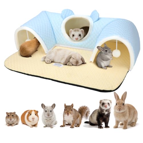 YUEPET 3-Way Bunny Tunnel Bed, Rabbit Play Tunnel for Medium Small Bunnies - color: Blue