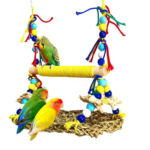 Parakeet Swing Toys Natural Bird Grass Mat,Parrot Swing Perch