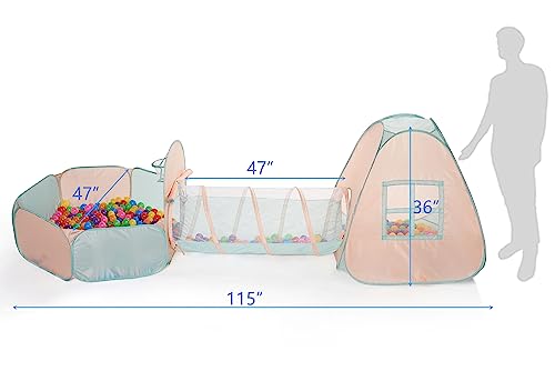 UTEX 3 in 1 Pop Up Play Tent with Ball Pit, Indoor/Outdoor Playhouse - color: Pink/ Green & Ball Pit