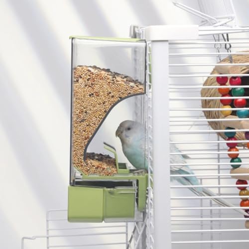 Automatic Bird Feeder, Bird Cage Feeder with Perch for Parakeet Canary Cockatiel Finch (Pink) - color: Pink