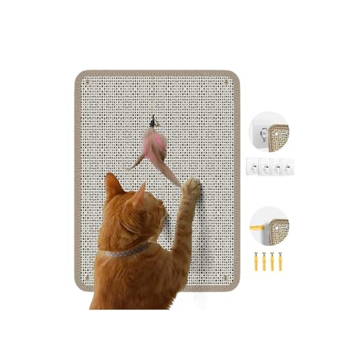 Cat Nail File Scratcher - Natural Sisal Scratch Mat with 80-Grit Aluminum Oxide, Adhesive Sheets & Expansion Screws for Secure Wall/Floor Mounting, Ideal for Trimming Cat Claws (16.53×13,.38)