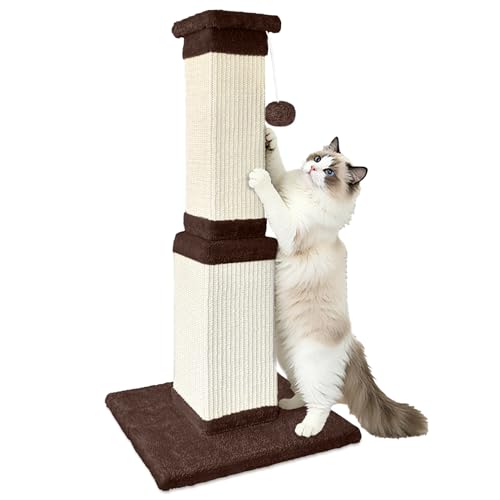 Cat Scratching Post for Indoor Cats, 32Inch Sisal Cat Scratcher - color: Brown