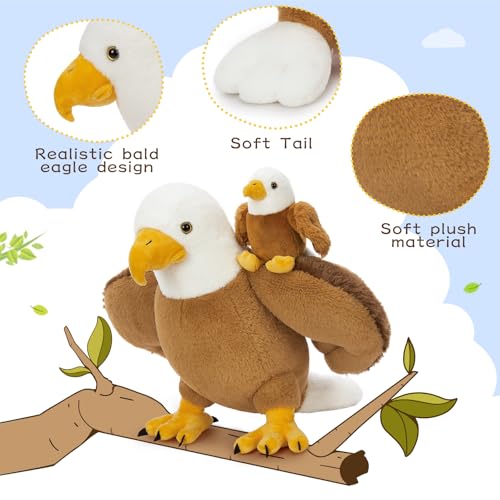 Bald Eagle Stuffed Animal Set with 3 Babies, 2 Eggs, 16 Inch - style: Blad Eagle