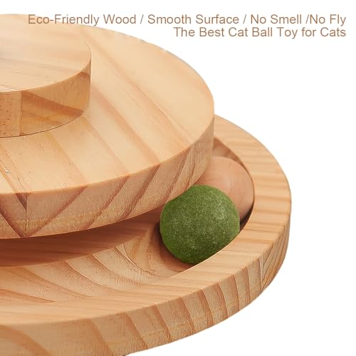 Marchul Cat Puzzle Feeder, Interactive Cat Toy with Treat Dispenser & Roller Track Ball, Wooden Slow Feeder Ball for Indoor Cats, 3-in-1 Food Puzzle Toy for Mental Stimulation