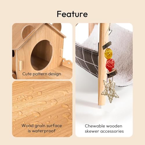 3-in-1 Guinea Pig Hideout, Large Wooden Guinea Pig House