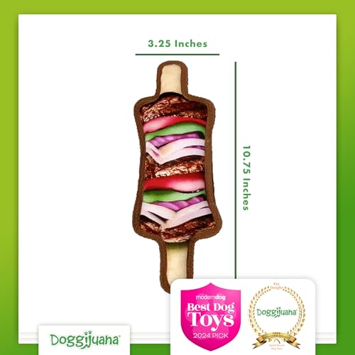 Doggijuana Tomahawk Steak & Grilled Kebab Dog Toy Bundle | 2 Pack, Squeaky - style: Tomahawk Steak & Grilled Kebab