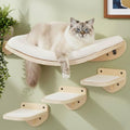 Cat Wall Shelves, Natural Floating Cat Furniture with Bed & Steps - color: Natural