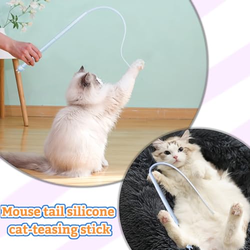 Andiker Mice Tail Cat Wand Toy, 30 inches Long Cat Teaser Stick with Innovative Silicone Rat Tail Easy to Install and Clean Soft Easy Swing Tail Interactive Cat Toys for Indoor Cats (Pink) - color: Pink