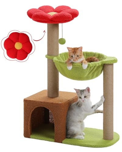 MUTTROS 35" Flower Cat Tree for Kittens with Hammock & Sisal Posts, Brown - color: Forest Brown, size: 35" Upgraded Flower Cat Tree