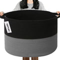 115L Large Blanket Basket,Woven Rope Laundry Basket-Black&Dark Grey - color: Black&Dark Grey, size: 23.6"L x 23.6"W x 15.7"H(115L)