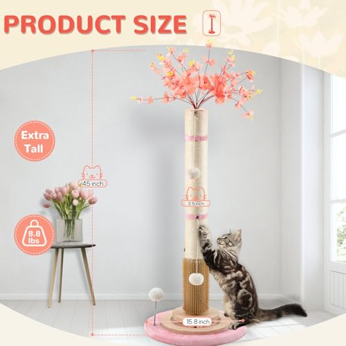 45'' Tall Cat Scratching Post Tree,Heavy Duty Scratcher for Indoor - color: pink-45inch