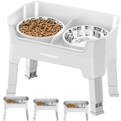 URPOWER Elevated Dog Bowls, 3-in-1 Double Deck Raised Dog Bowl Stand - color: Light Grey, size: Large