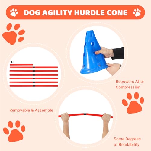 PlayfulPals Dog Agile Hurdle Cone Set- 12 Cones & 6 Adjustable Hurdles (4 Heights) with Storage Bag - Puppy Obstacle Course Equipment for Dogs,Dog Agile Training Equipment