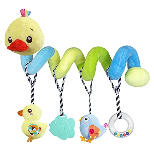 Caterbee Baby car seat Toys, Activity Spiral hangings pram Toys, Plush Crib Toys with Squeaky for boy or Girl, 0 Months up (Duck) - color: Yellow-duck